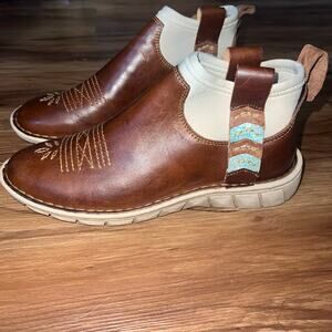 Tony Lama Brown Leather Slip-On Western Chelsea Boots Women’s Size 8